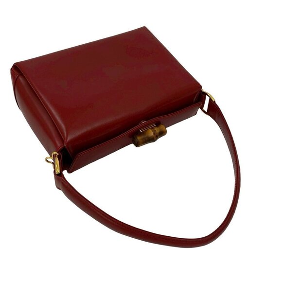 GUCCI Red Leather Bamboo Shoulder Bag - Picture 4 of 9